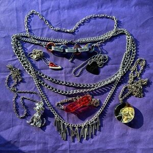 Silver necklace stack skater punk grunge bundle of necklaces jewelry lot